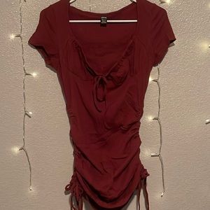 Maroon Ruched drawstring side bodycon dress
